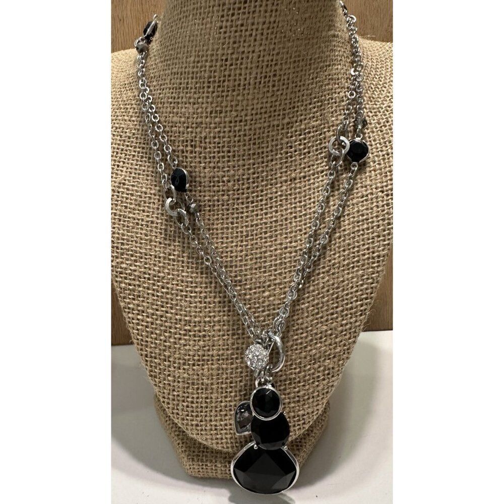 White House Black Market Bezeled Charm Cluster Toggle Necklace 19โ Silver Tone